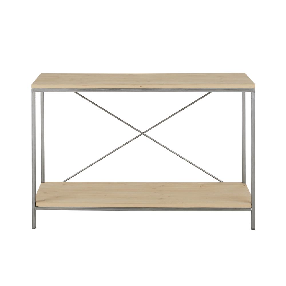 Console croisée finition blanchie et métal gris Console croisée finition blanchie et métal gris