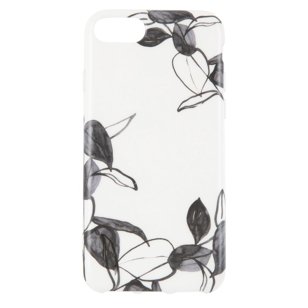 Coque Iphone 6/7/8/SE blanche imprimé feuilles noires (photo) Coque Iphone 6/7/8/SE blanche imprimé feuilles noires