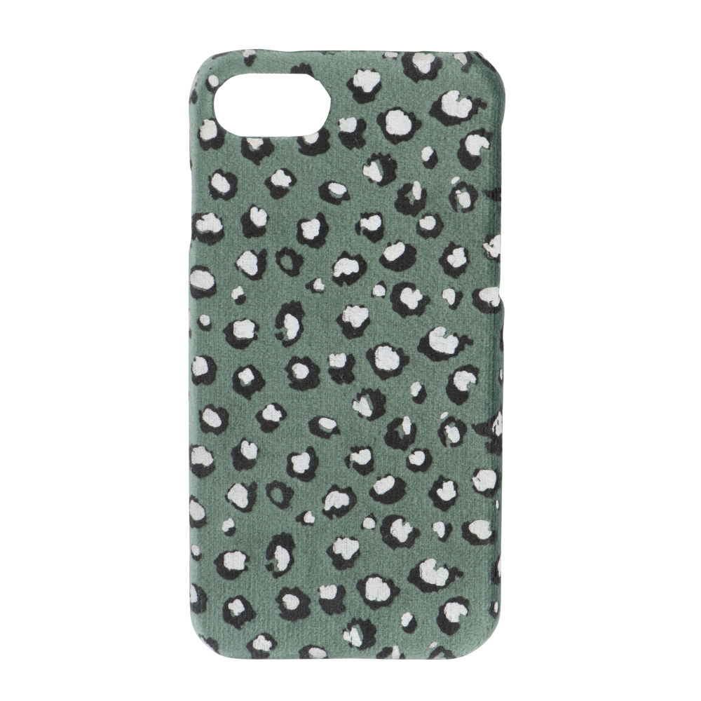 Coque Iphone 6/7/8/SE en velours vert imprimé léopard noir (photo) Coque Iphone 6/7/8/SE en velours vert imprimé léopard noir