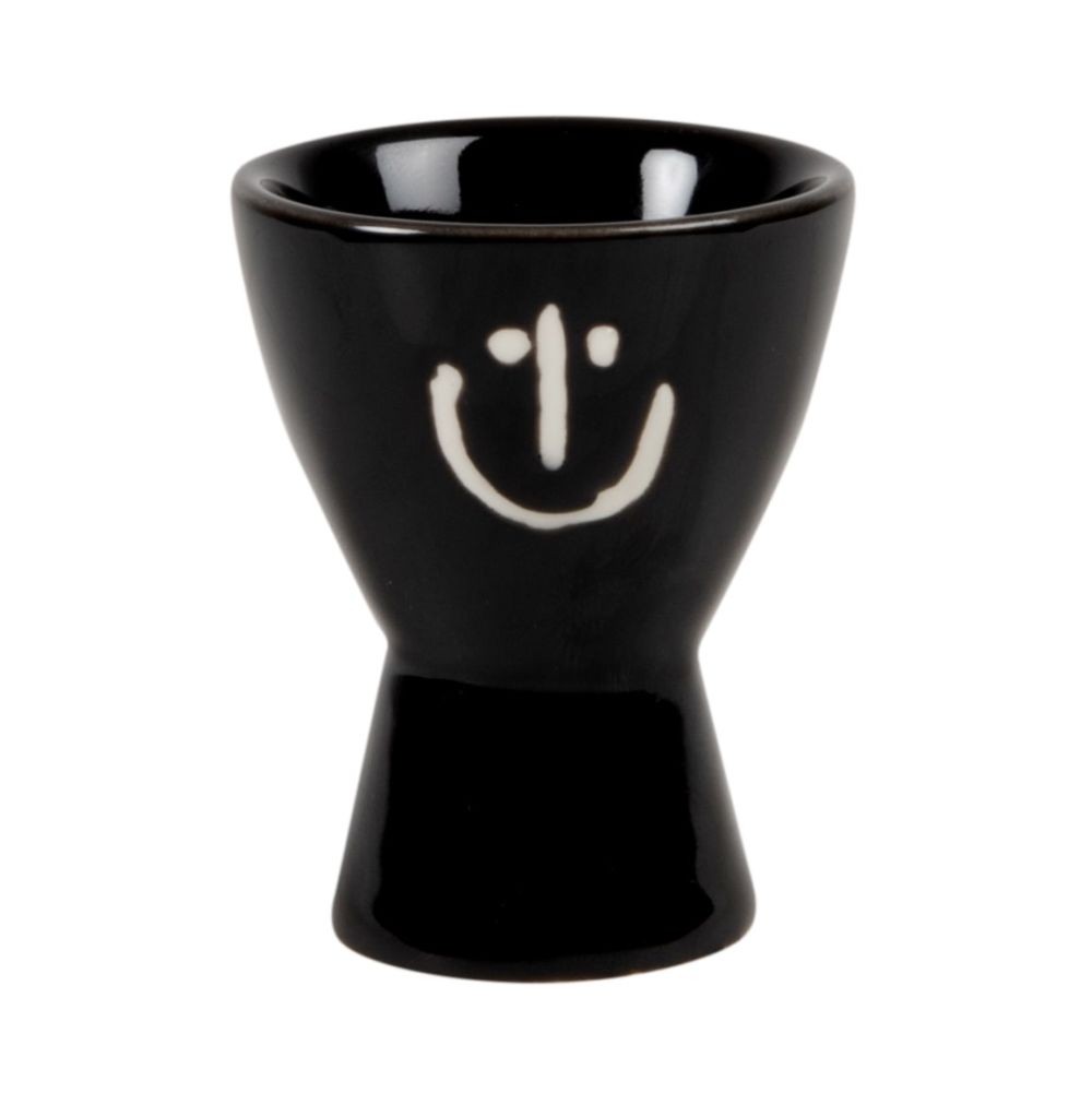Coquetier en porcelaine noire et blanche motifs graphiques