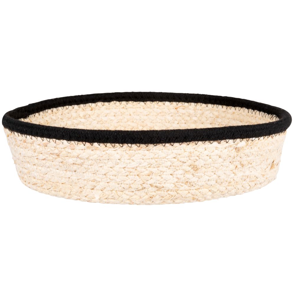 Corbeille en fibre végétale beige et noire (photo) Corbeille en fibre végétale beige et noire