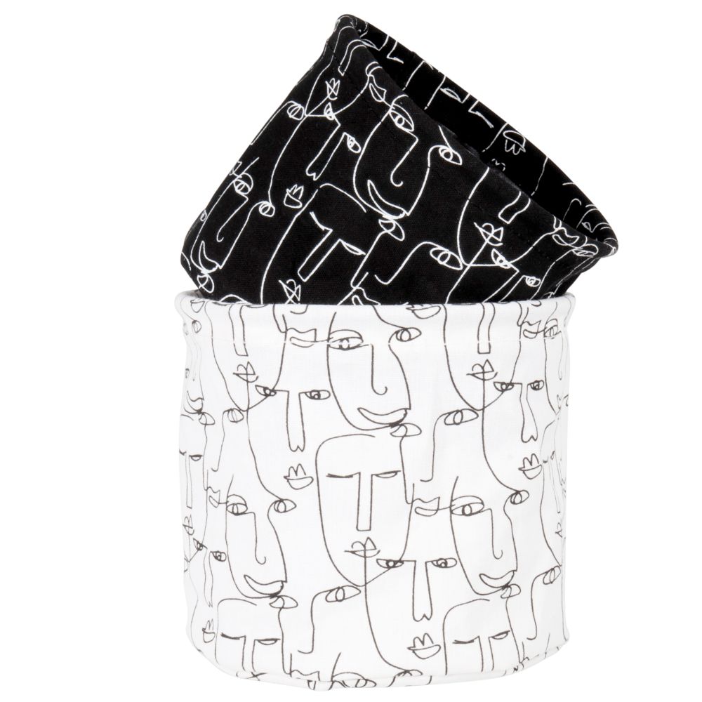 Corbeilles imprimé visages en polyéthylène noir et blanc (x2)