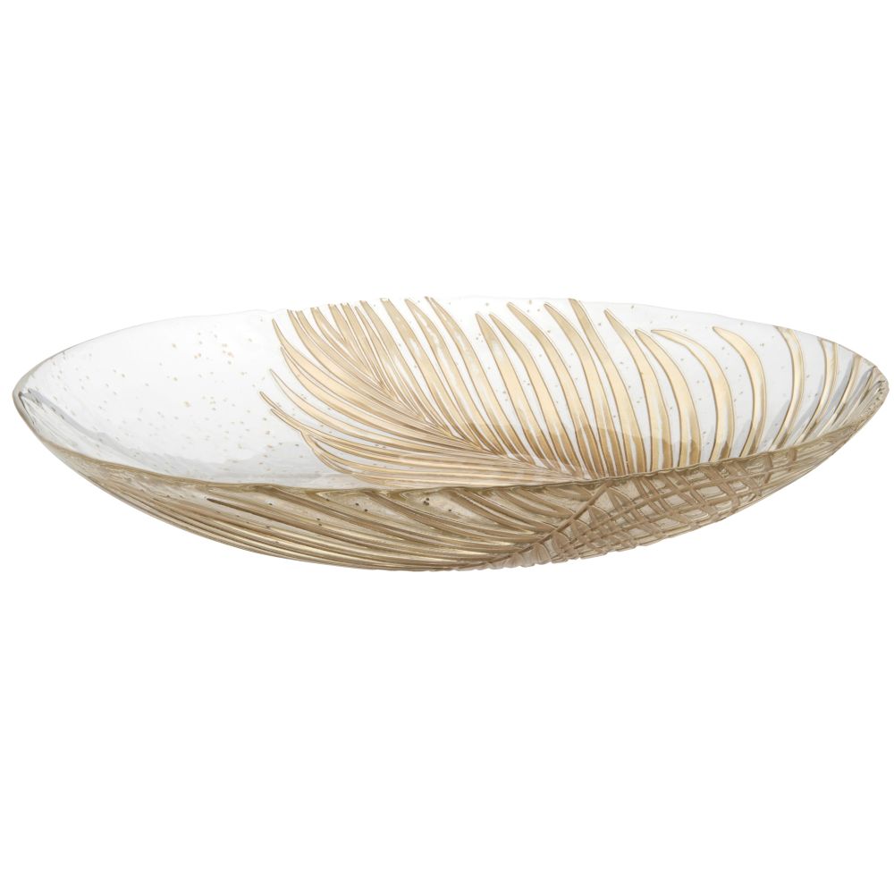 Coupe en verre imprimé feuilles de palmier dorés D40 (photo) Coupe en verre imprimé feuilles de palmier dorés D40