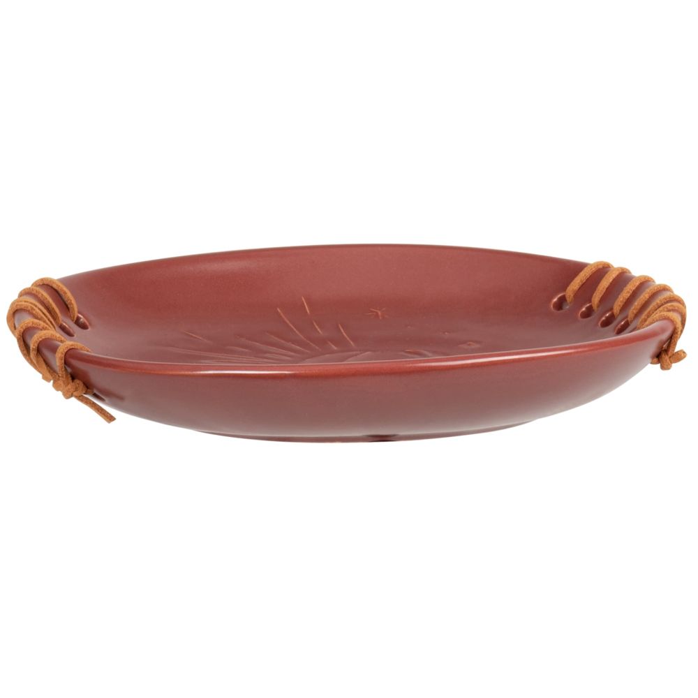 Coupelle en grès terracotta et tressage marron clair motifs soleil et lune Coupelle en grès terracotta et tressage marron clair motifs soleil et lune