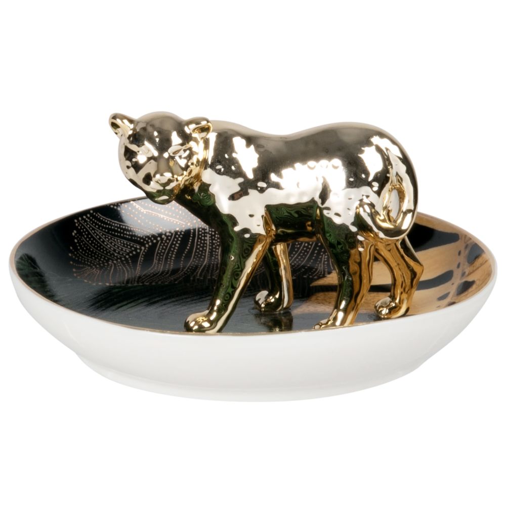Coupelle en porcelaine verte et léopard en métal doré (photo) Coupelle en porcelaine verte et léopard en métal doré