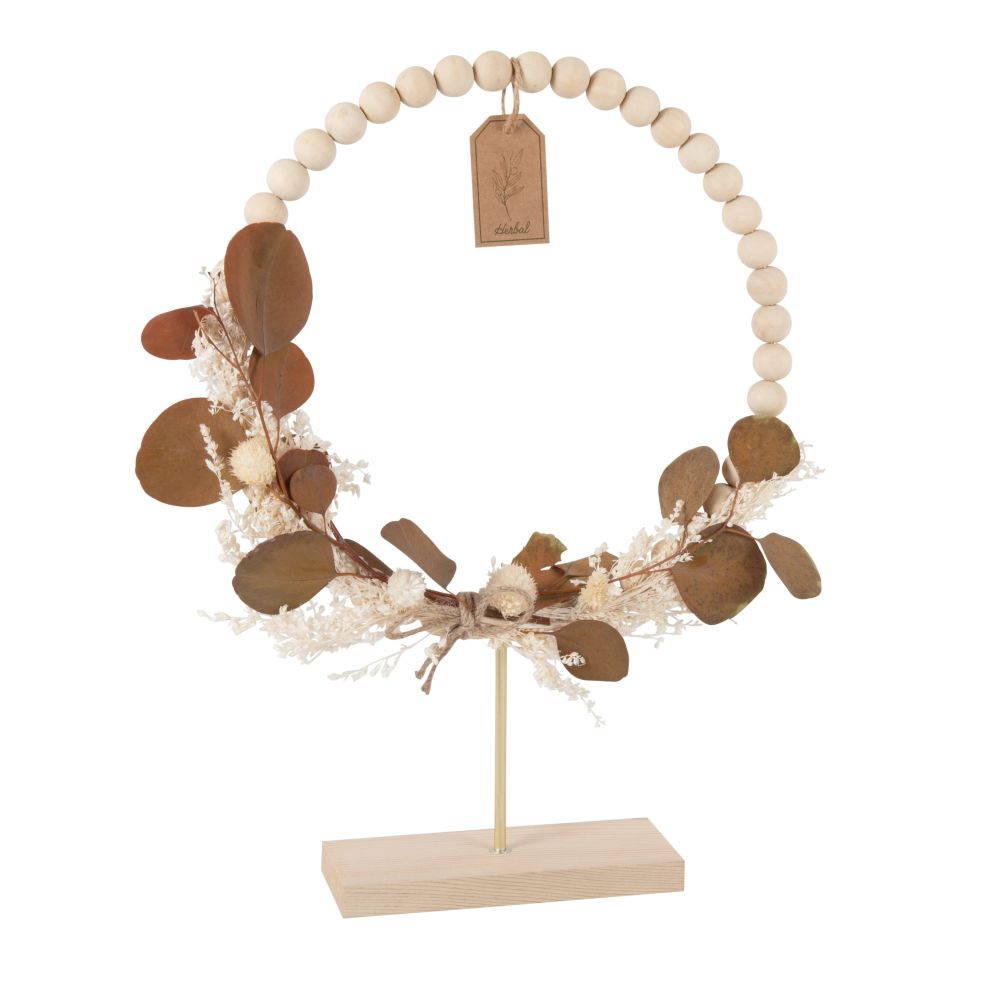 Couronne de perles en pin avec fleurs blanches et feuilles Couronne de perles en pin avec fleurs blanches et feuilles