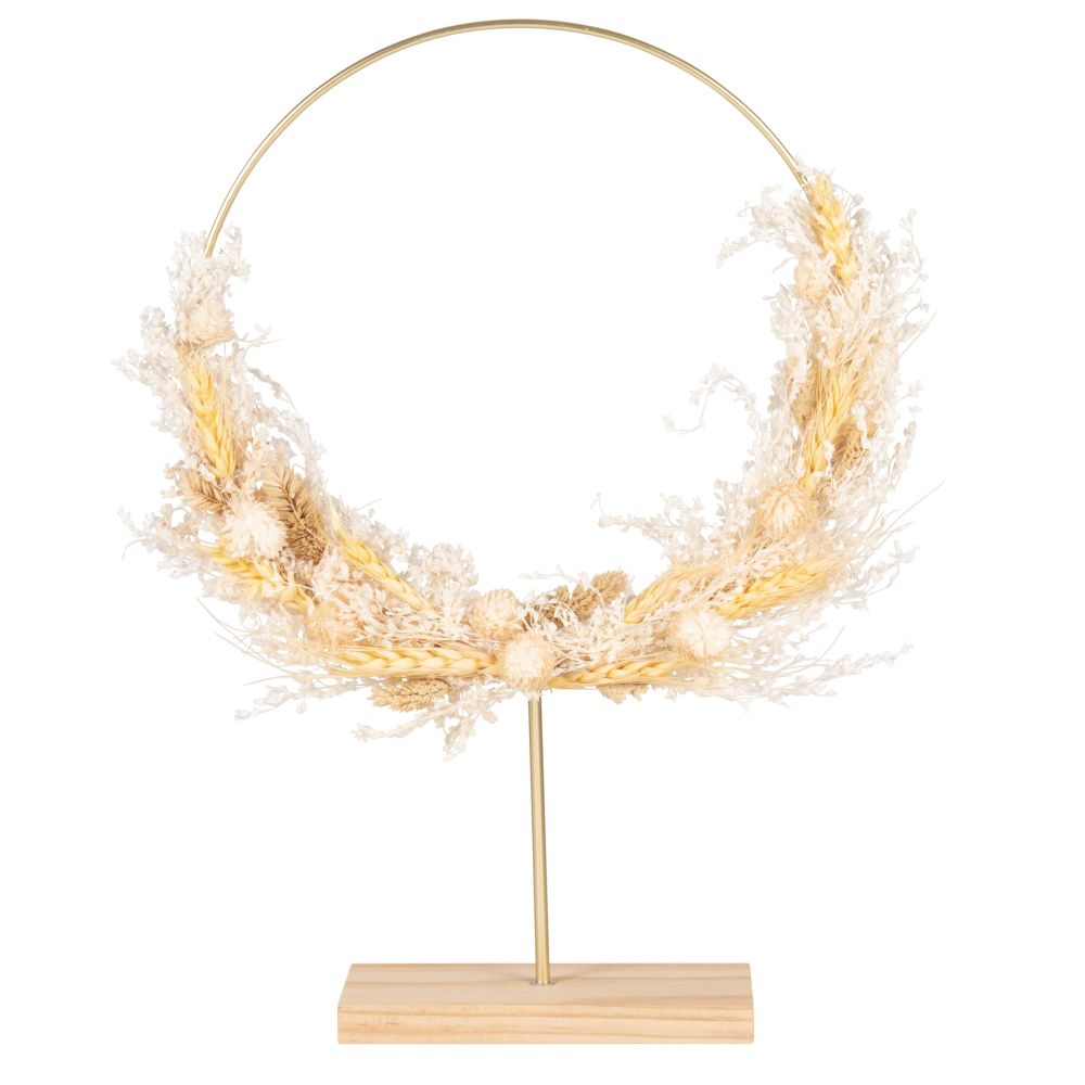 Couronne fleurie sur socle en pin (photo) Couronne fleurie sur socle en pin