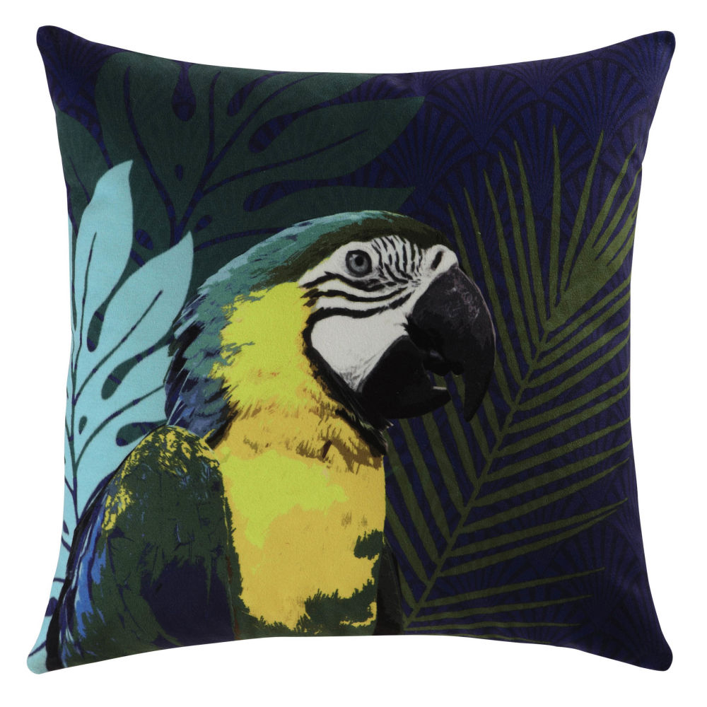 Coussin bleu imprimé perroquet 45x45 Coussin bleu imprimé perroquet 45x45