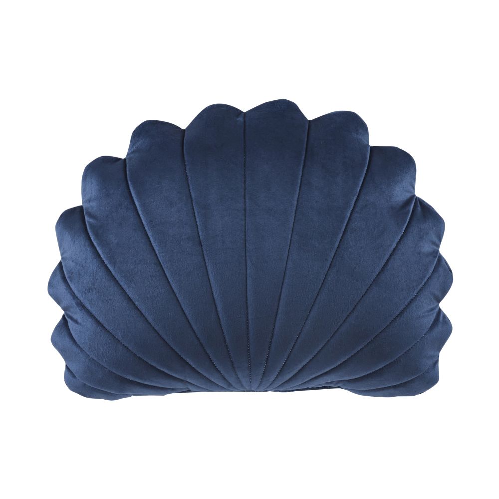 Coussin coquillage en velours de polyester recyclé bleu marine 40x30