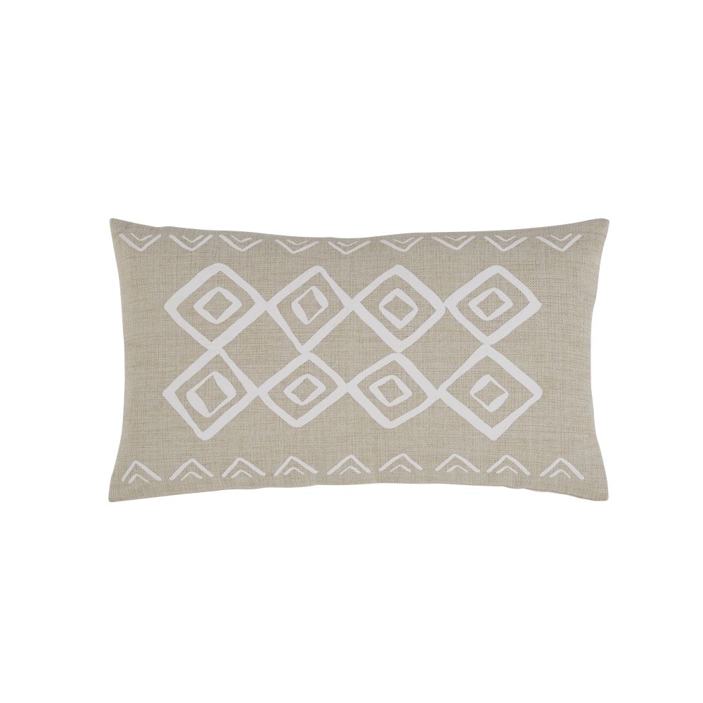 Coussin d'extérieur beige motifs graphiques 30x50 (photo) Coussin d'extérieur beige motifs graphiques 30x50
