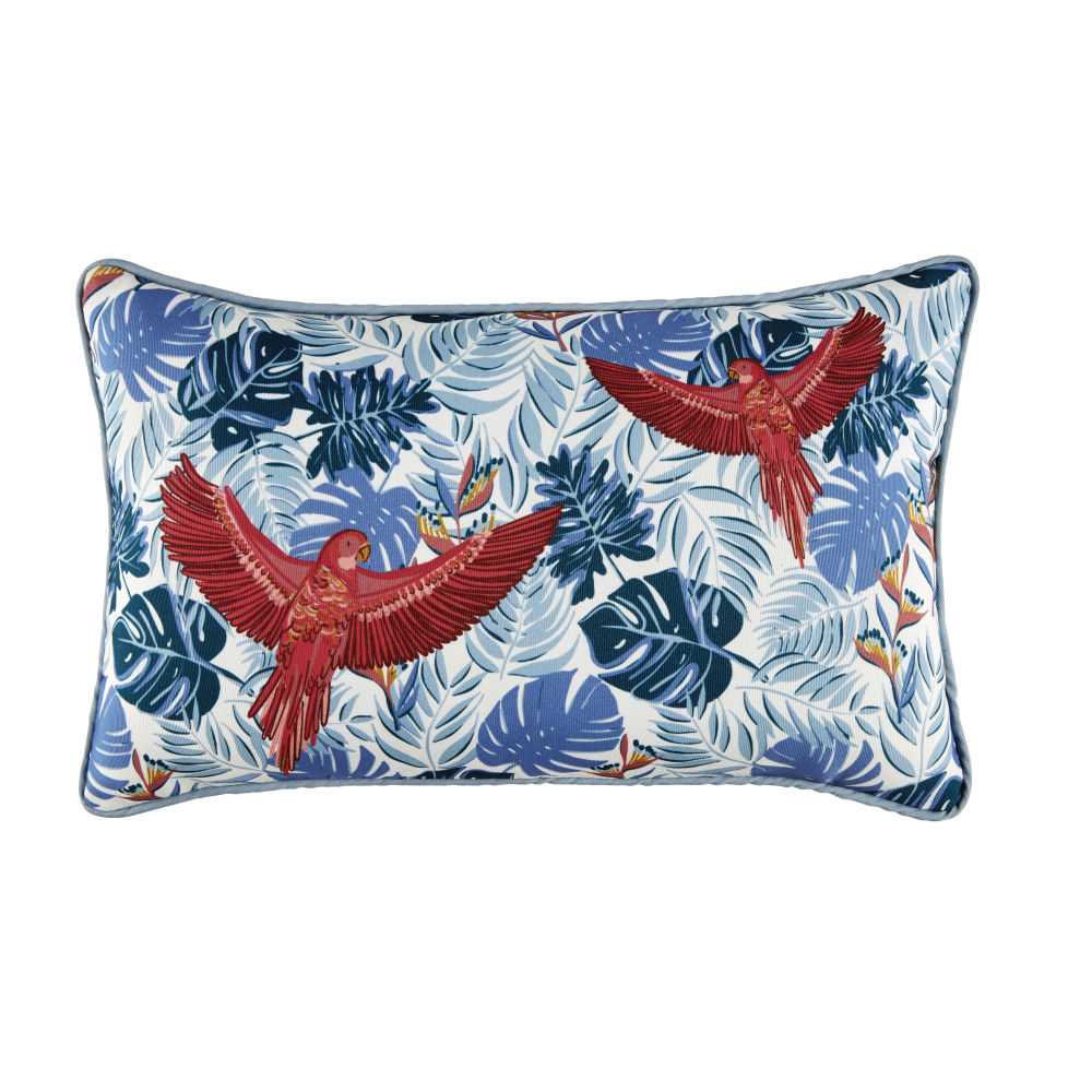 Coussin d'extérieur écru imprimé tropical multicolore 30x50 (photo) Coussin d'extérieur écru imprimé tropical multicolore 30x50