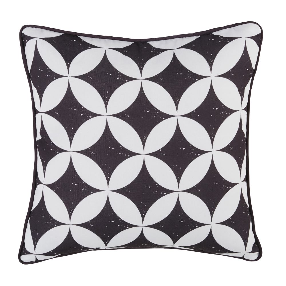 Coussin d'extérieur motifs graphiques noirs et écrus 45x45 Coussin d'extérieur motifs graphiques noirs et écrus 45x45