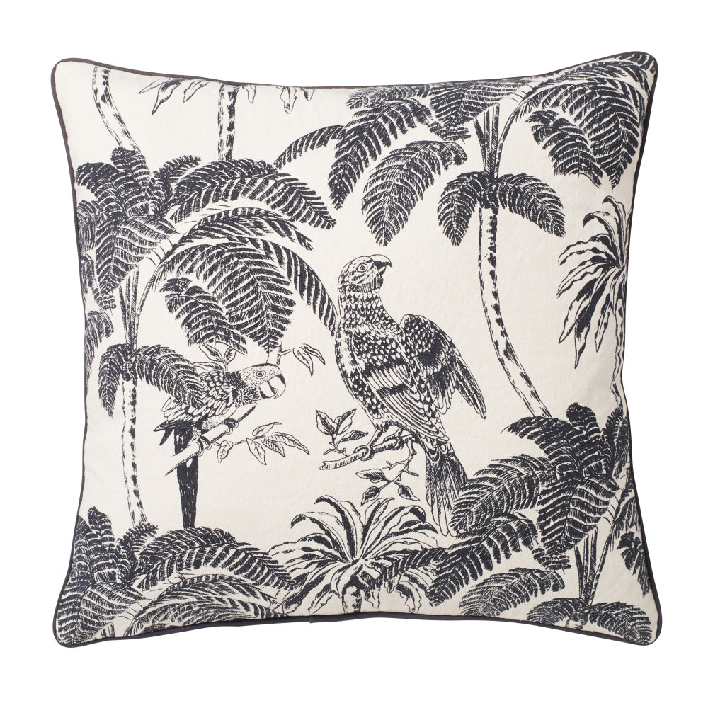 Coussin en coton beige imprimé gris anthracite 45x45 Coussin en coton beige imprimé gris anthracite 45x45