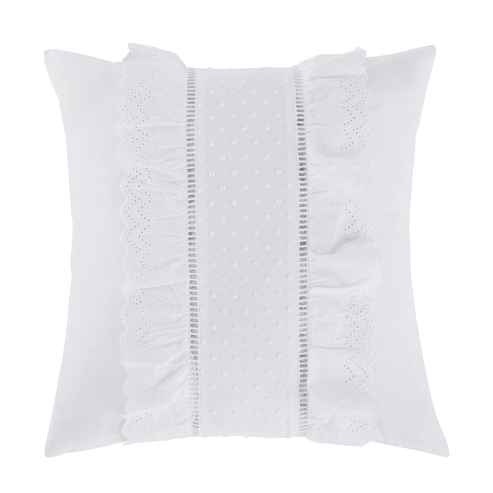 Coussin en coton blanc avec volants et plumetis 45x45 Coussin en coton blanc avec volants et plumetis 45x45