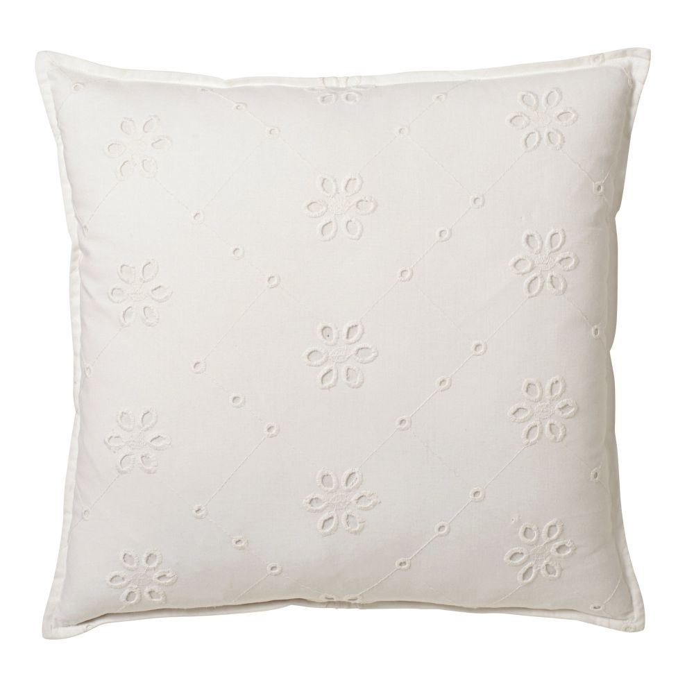 Coussin en coton blanc broderies anglaises 45x45 Coussin en coton blanc broderies anglaises 45x45