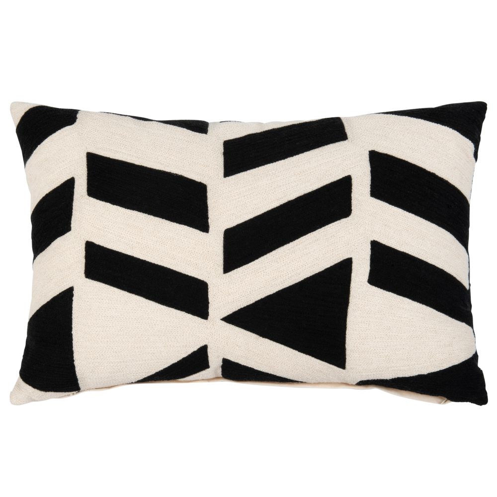 Coussin en coton blanc et motifs brodés noirs 40x60 (photo) Coussin en coton blanc et motifs brodés noirs 40x60