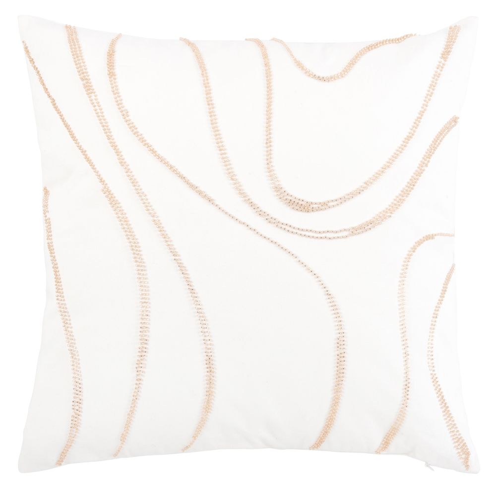 Coussin en coton blanc et perles dorées 45x45 (photo) Coussin en coton blanc et perles dorées 45x45