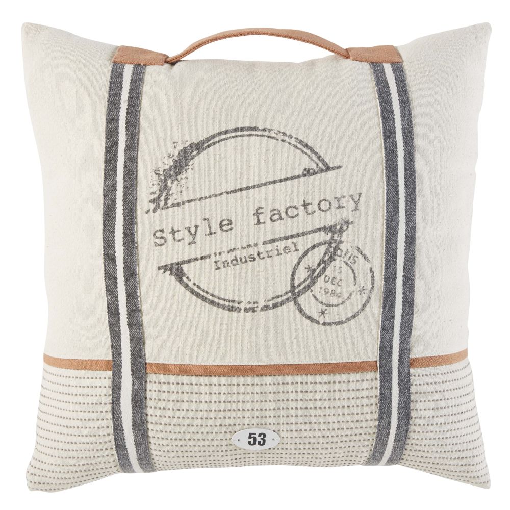 Coussin en coton blanc imprimé avec poignée 45x45 (photo) Coussin en coton blanc imprimé avec poignée 45x45