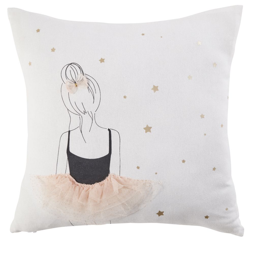 Coussin en coton blanc imprimé danseuse 40x40 (photo) Coussin en coton blanc imprimé danseuse 40x40