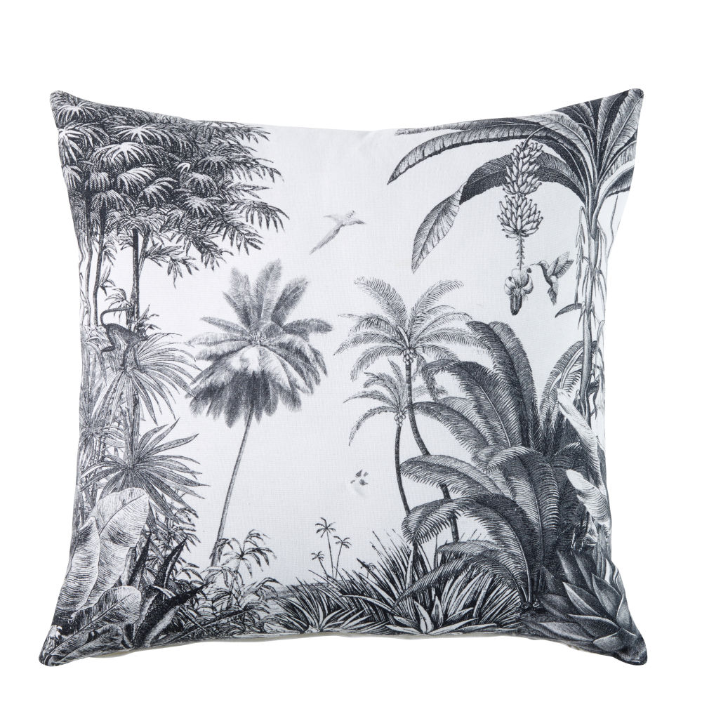 Coussin en coton blanc imprimé tropical 45x45 Coussin en coton blanc imprimé tropical 45x45