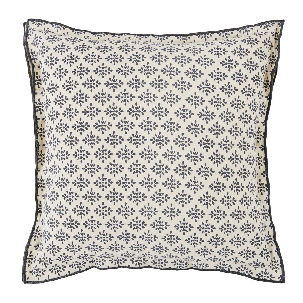 Coussin en coton bleu marine et beige imprimé 45x45 (photo) Coussin en coton bleu marine et beige imprimé 45x45