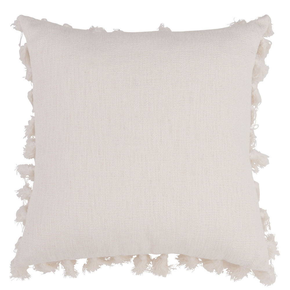 Coussin en coton écru à pompons 50x50 (photo) Coussin en coton écru à pompons 50x50