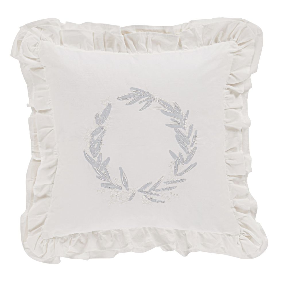 Coussin en coton écru avec broderies et volants 50x50 Coussin en coton écru avec broderies et volants 50x50