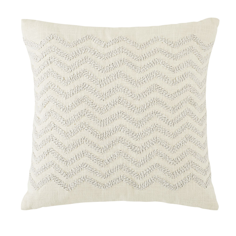 Coussin en coton écru motifs brodés chinés dorés 45x45 Coussin en coton écru motifs brodés chinés dorés 45x45