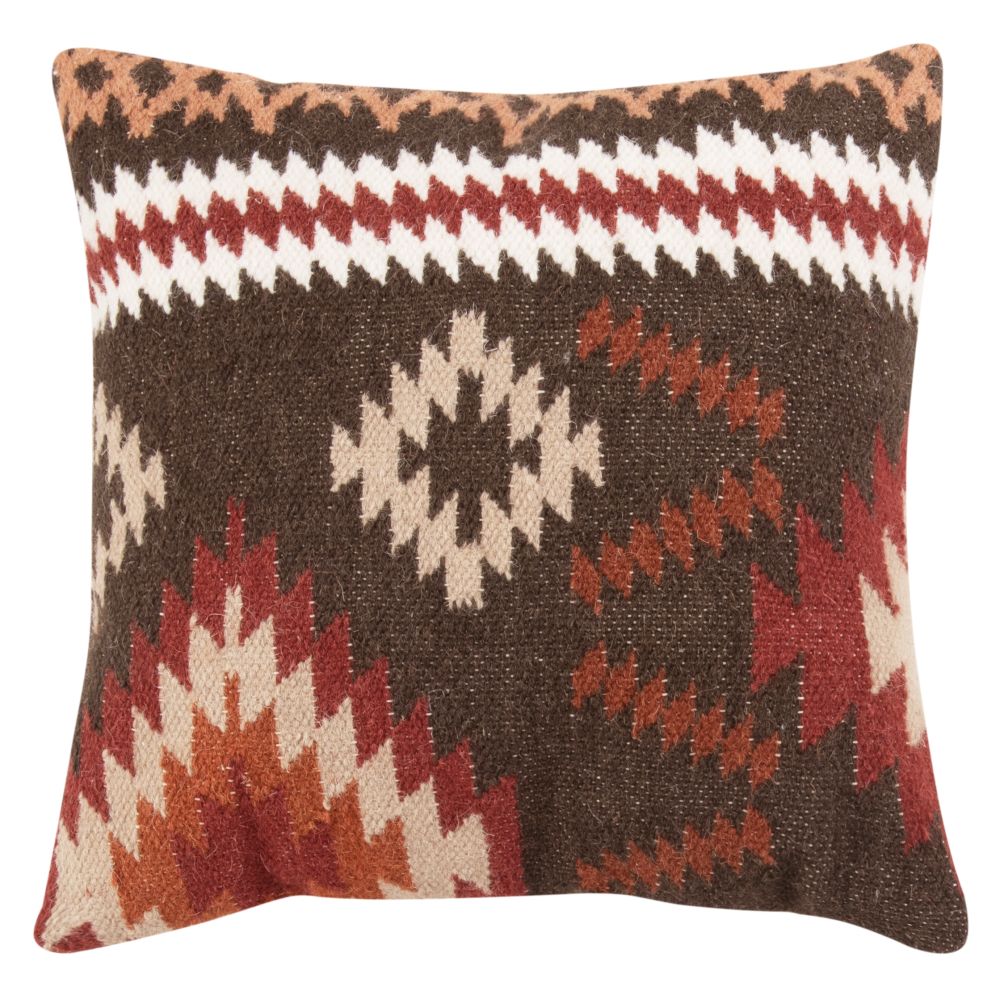 Coussin en coton et en laine motifs graphiques multicolores fait main 45x45