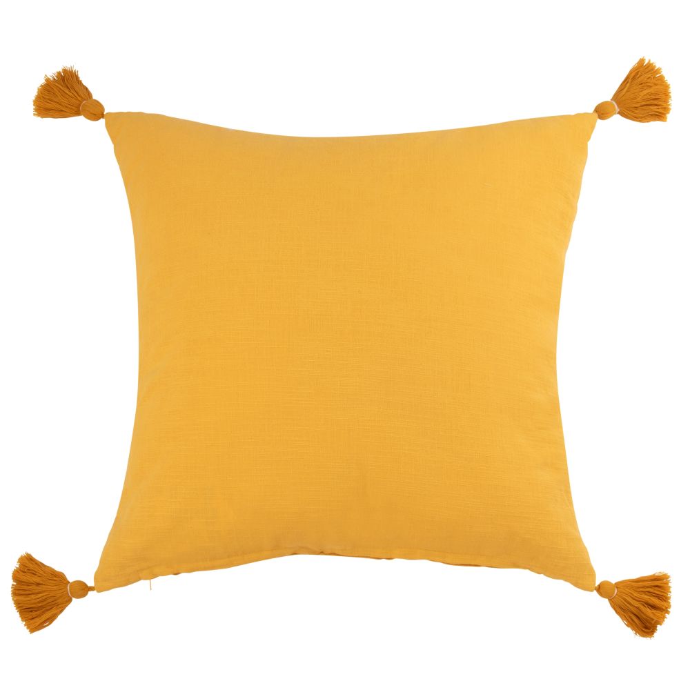 Coussin en coton jaune à pompons 50x50 Coussin en coton jaune à pompons 50x50