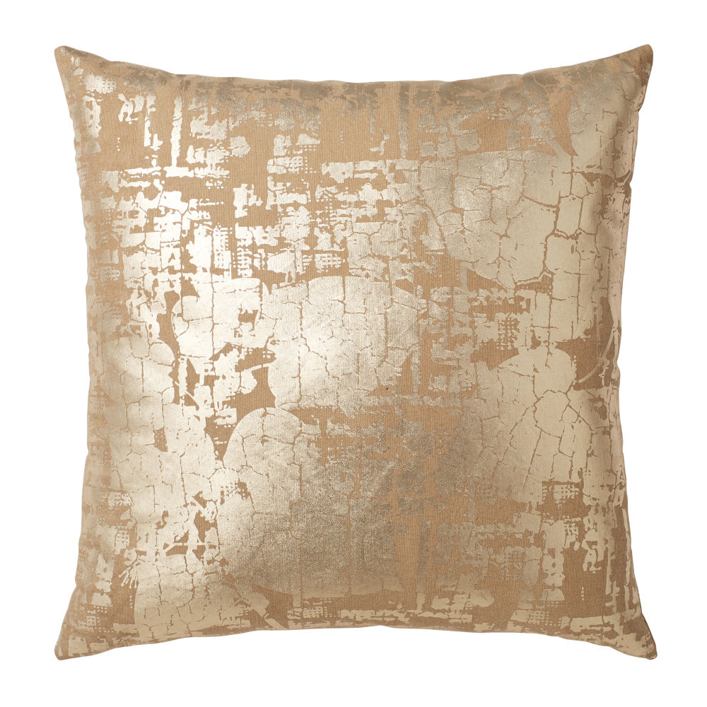 Coussin en coton marron glacé imprimé doré 45x45