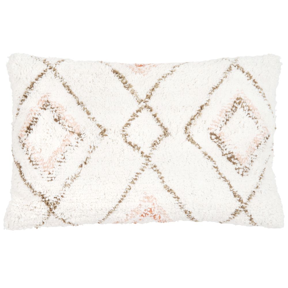 Coussin en coton motifs graphiques écru, rose et vert olive 40x60