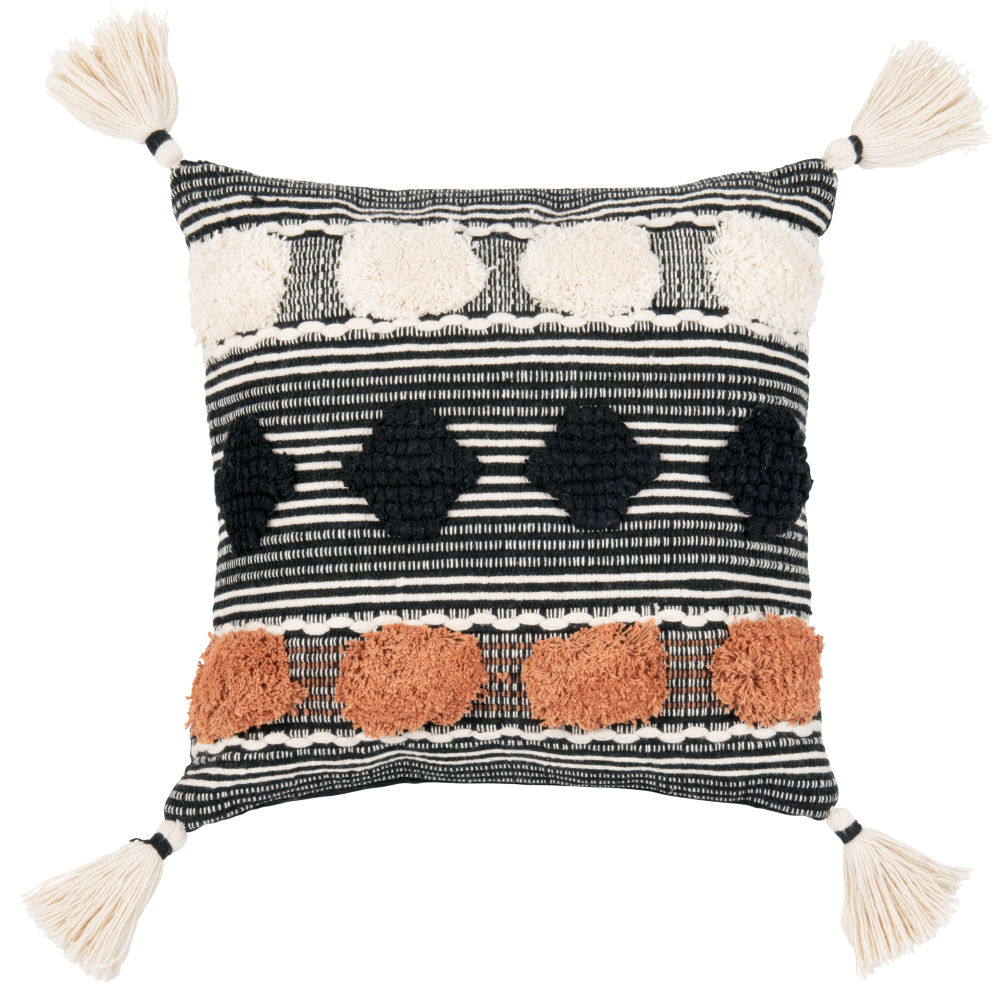 Coussin en coton noir, blanc et terracotta 45x45 (photo) Coussin en coton noir, blanc et terracotta 45x45
