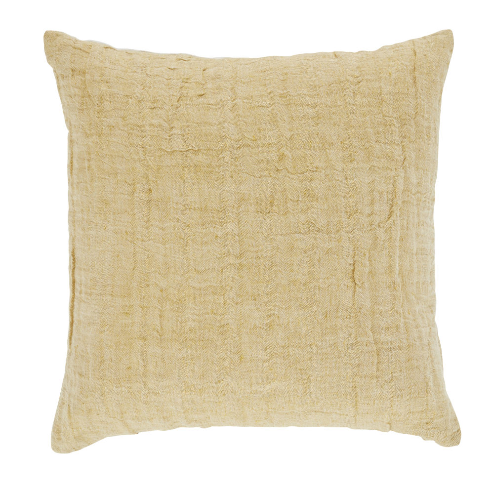 Coussin en gaze de coton et lin jaune sable 45x45 Coussin en gaze de coton et lin jaune sable 45x45
