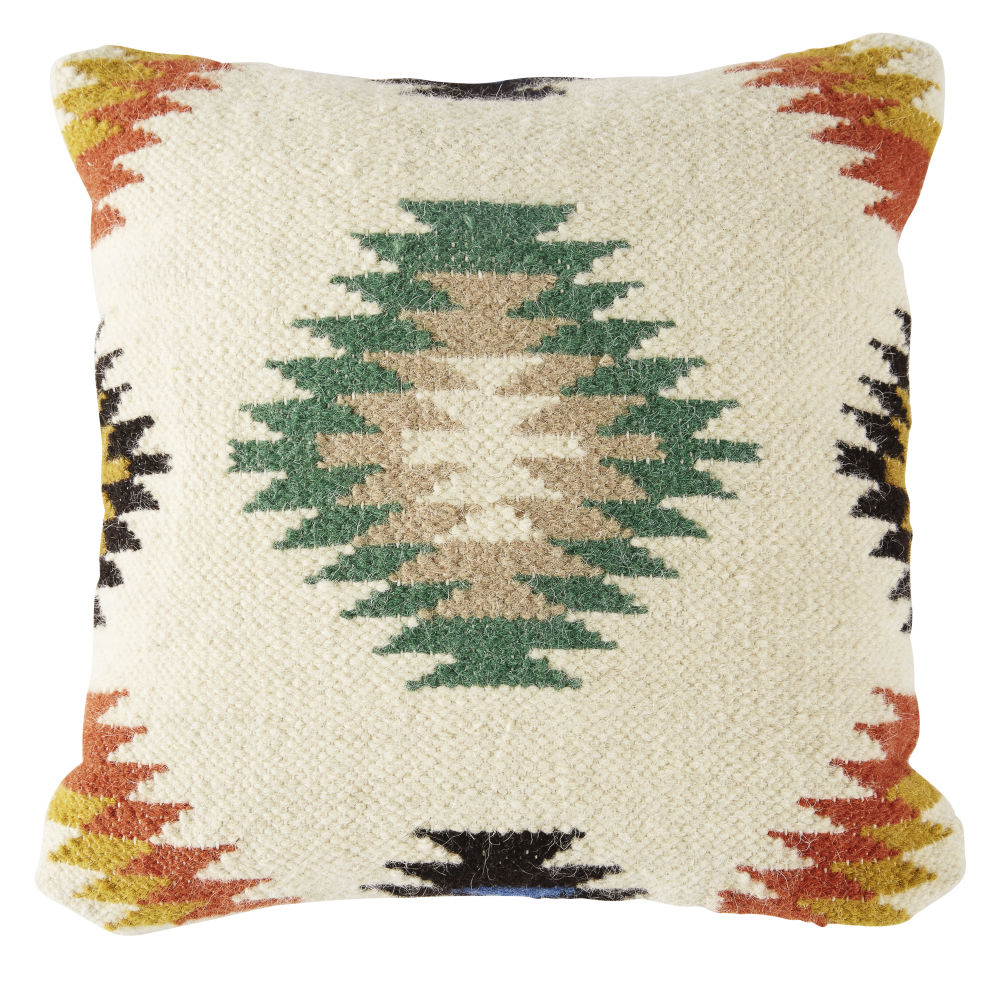 Coussin en laine tissée écrue motifs graphiques 45x45 Coussin en laine tissée écrue motifs graphiques 45x45
