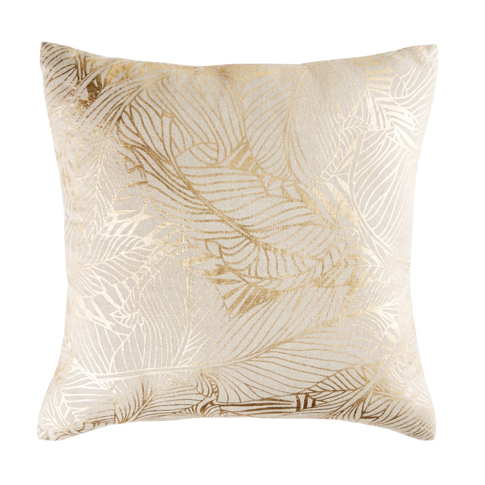 Coussin en lin beige motifs graphiques dorés 50x50