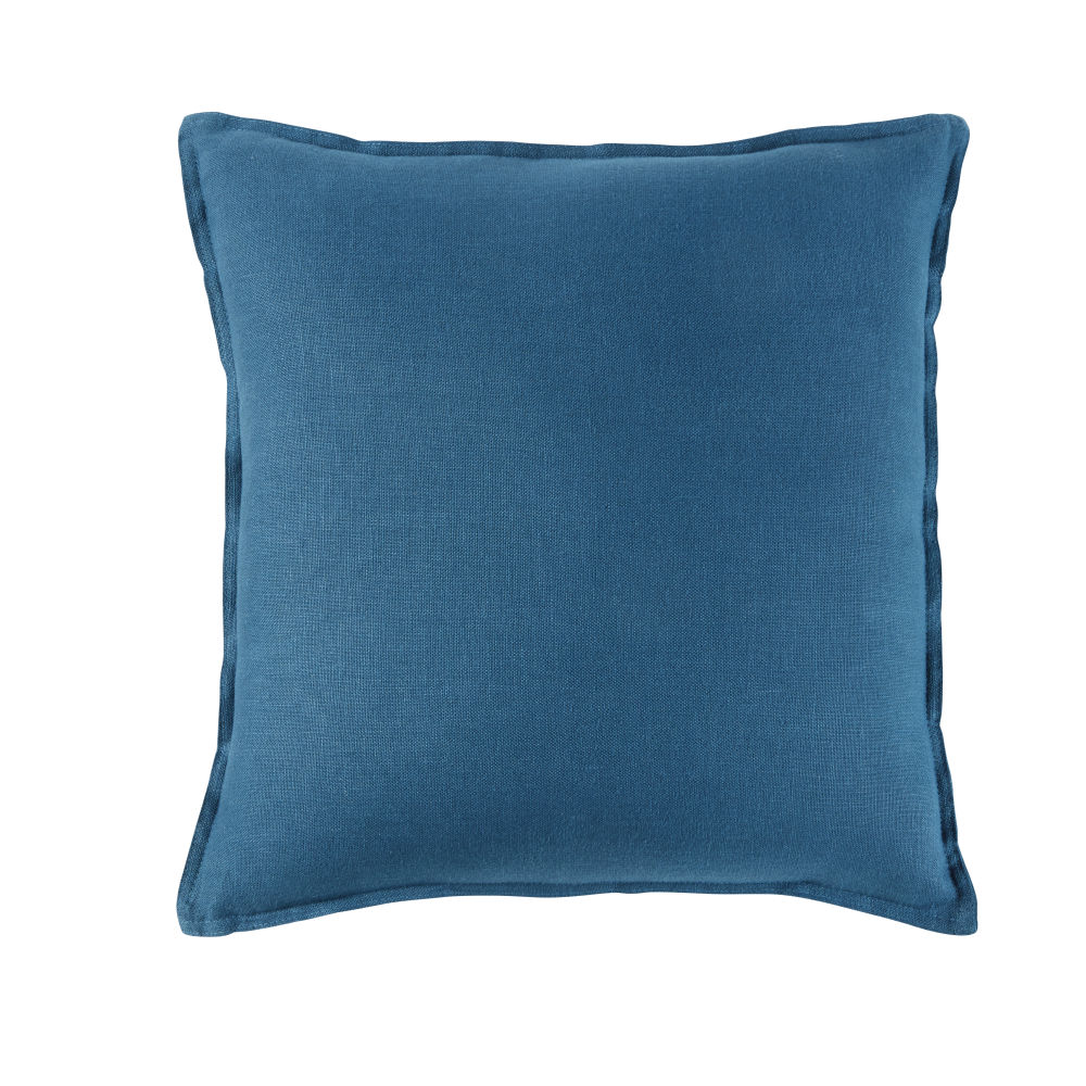 Coussin en lin lavé bleu paon 60x60 Coussin en lin lavé bleu paon 60x60