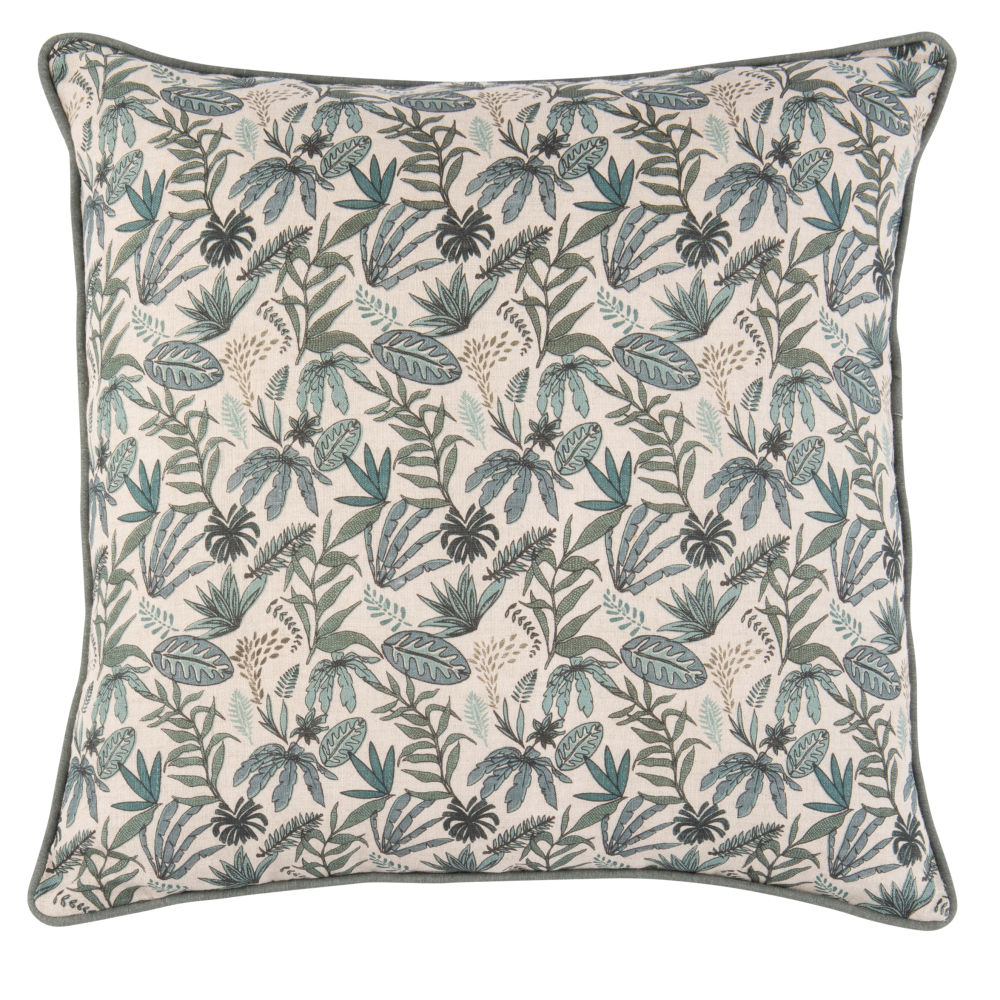 Coussin en lin lavé motif végétal 45x45 Coussin en lin lavé motif végétal 45x45