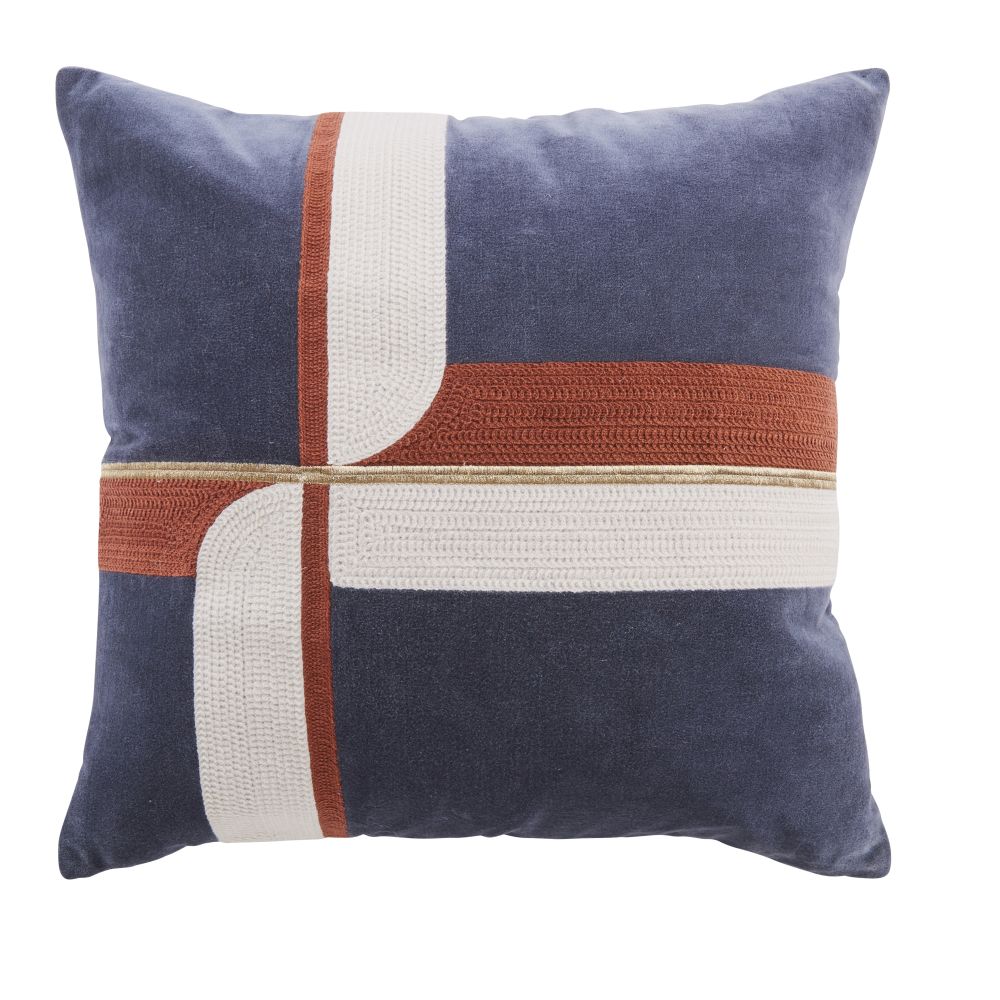 Coussin en velours de coton et broderies drapeau 45x45 Coussin en velours de coton et broderies drapeau 45x45