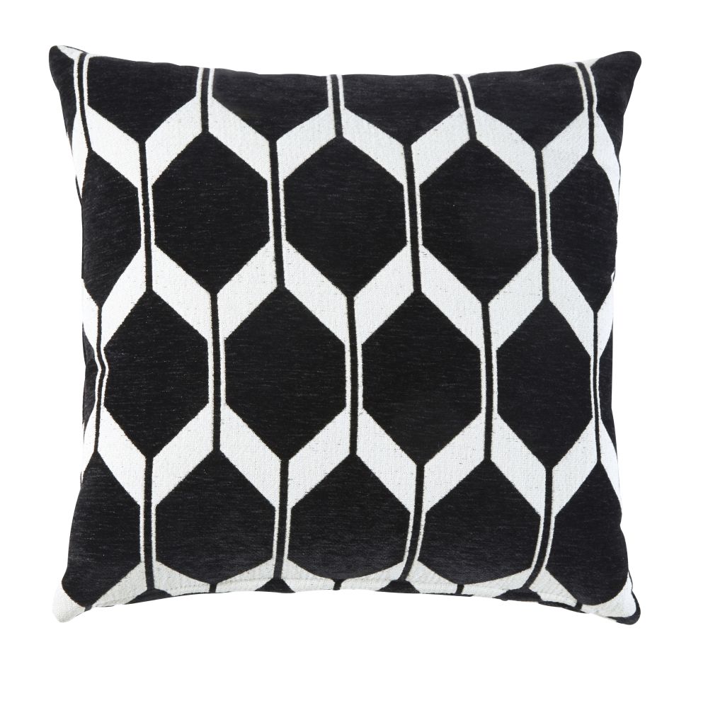 Coussin en velours noir motifs jacquard 60x60 Coussin en velours noir motifs jacquard 60x60