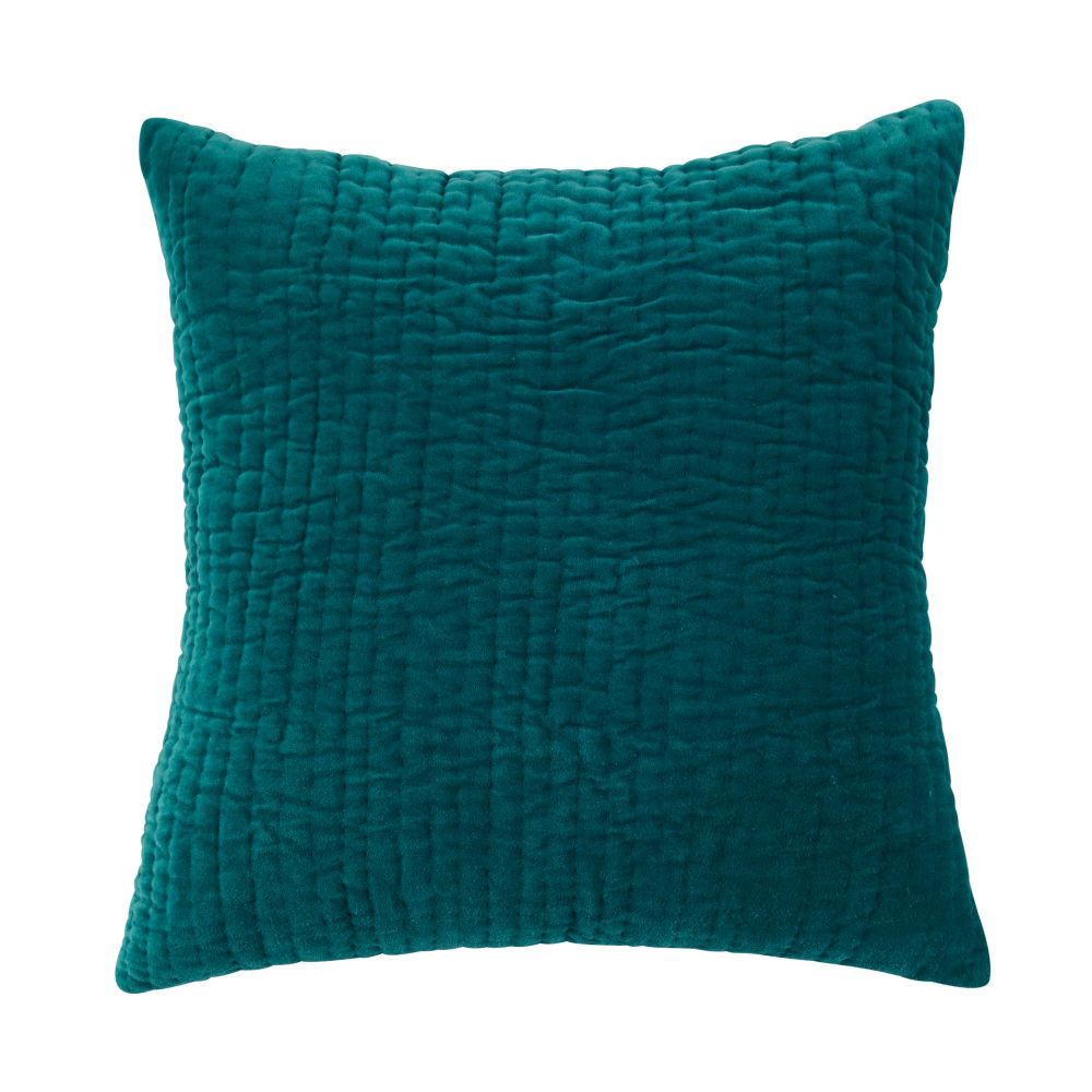 Coussin en velours piqué bleu 60 x 60 cm (photo) Coussin en velours piqué bleu 60 x 60 cm