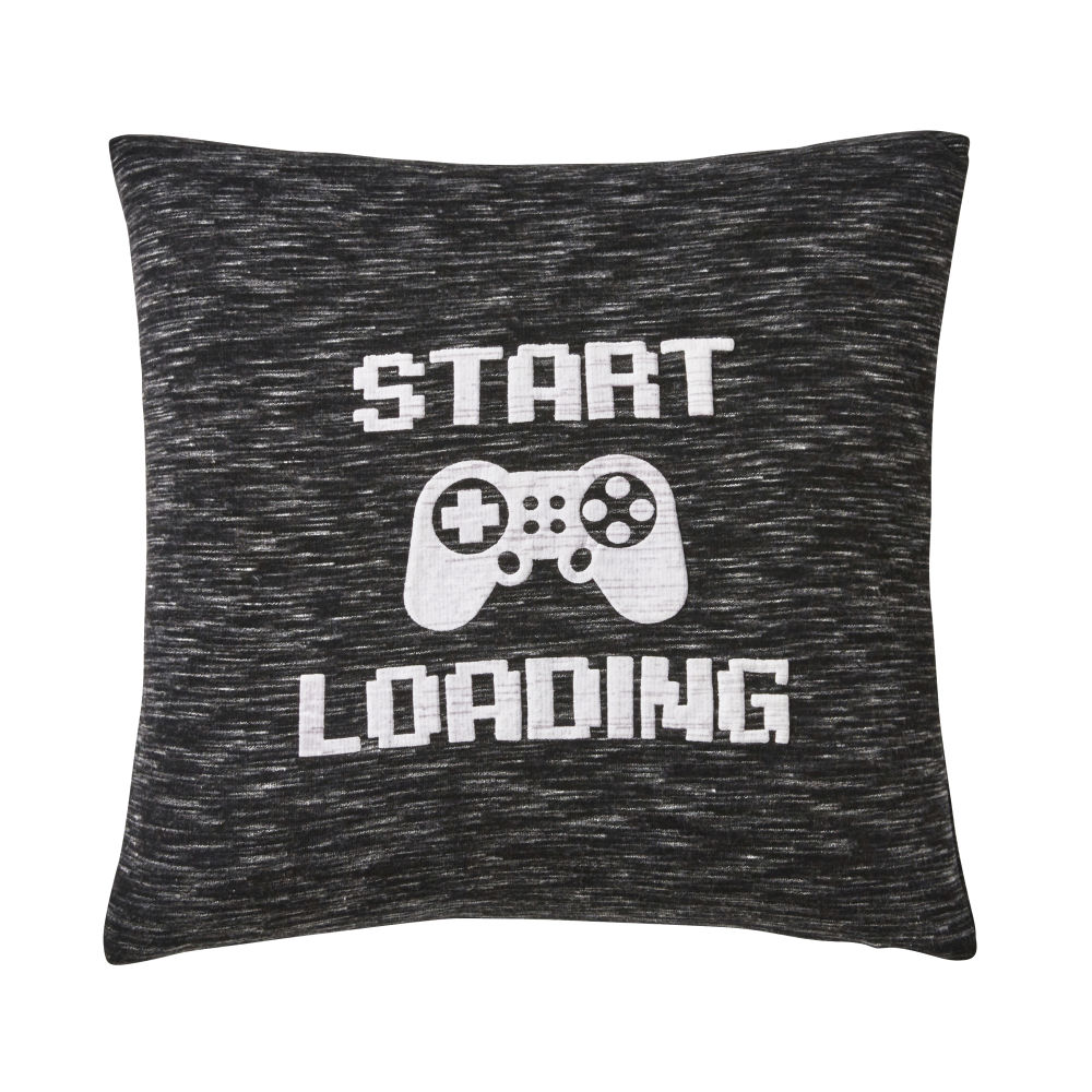 Coussin gris et noir imprimé blanc 40x40 (photo) Coussin gris et noir imprimé blanc 40x40