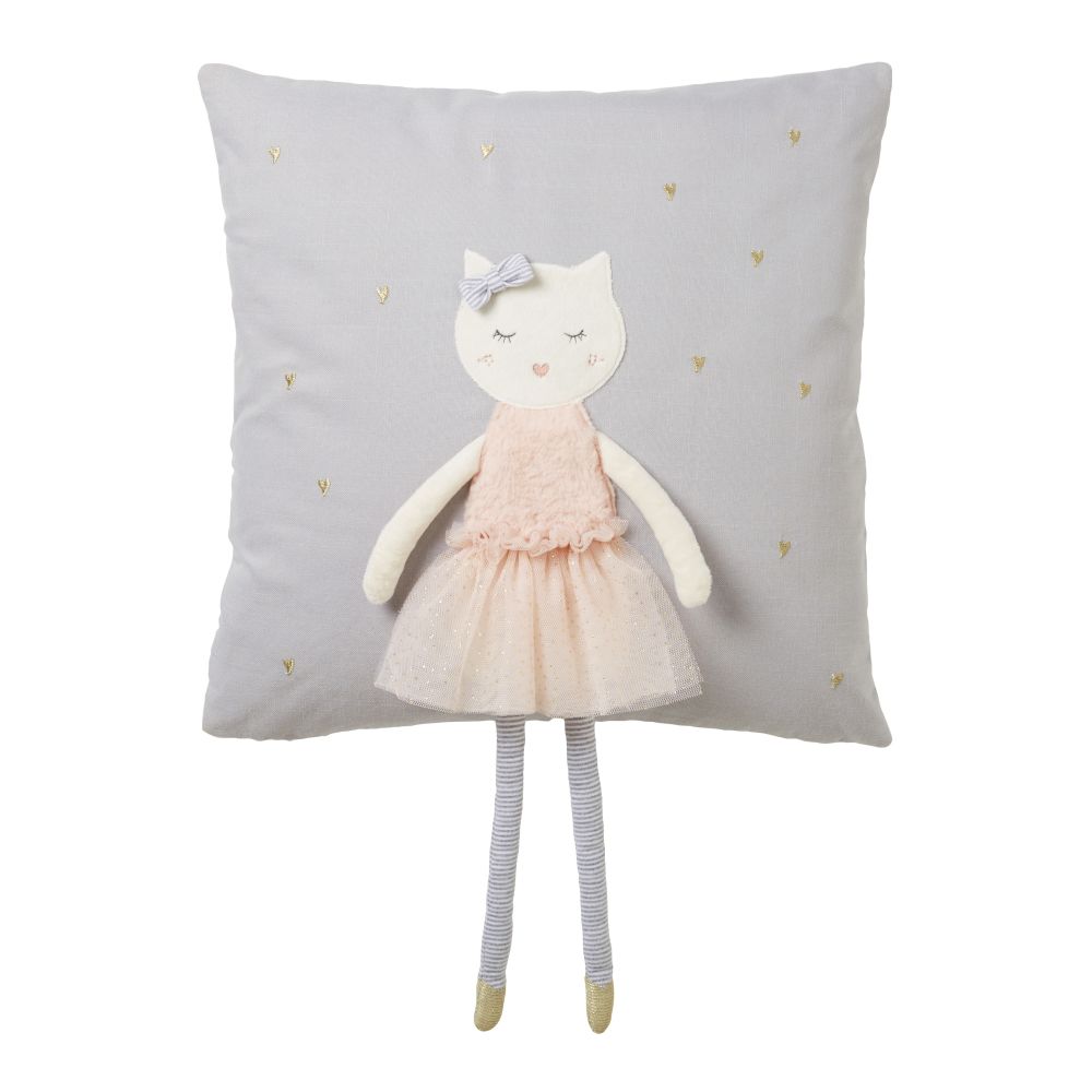 Coussin gris imprimé chat en tutu 40x40 (photo) Coussin gris imprimé chat en tutu 40x40