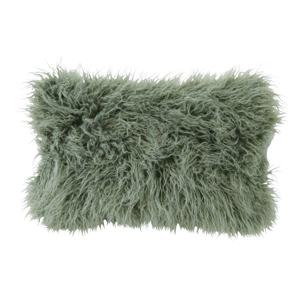 Coussin imitation fourrure de Mongolie vert kaki 30x50 Coussin imitation fourrure de Mongolie vert kaki 30x50