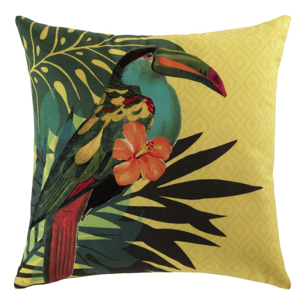 Coussin jaune imprimé tropical 45x45 Coussin jaune imprimé tropical 45x45