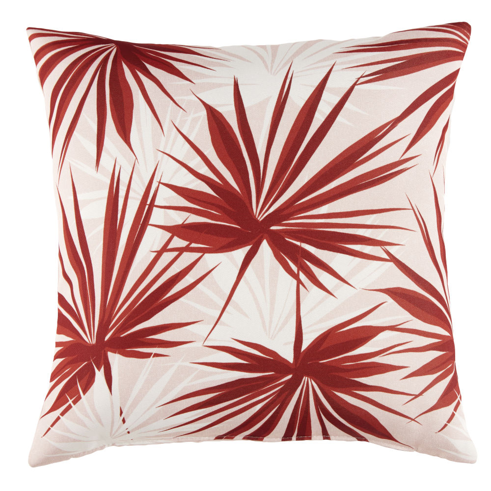 Coussin motif floral imprimé orange et écru 45x45