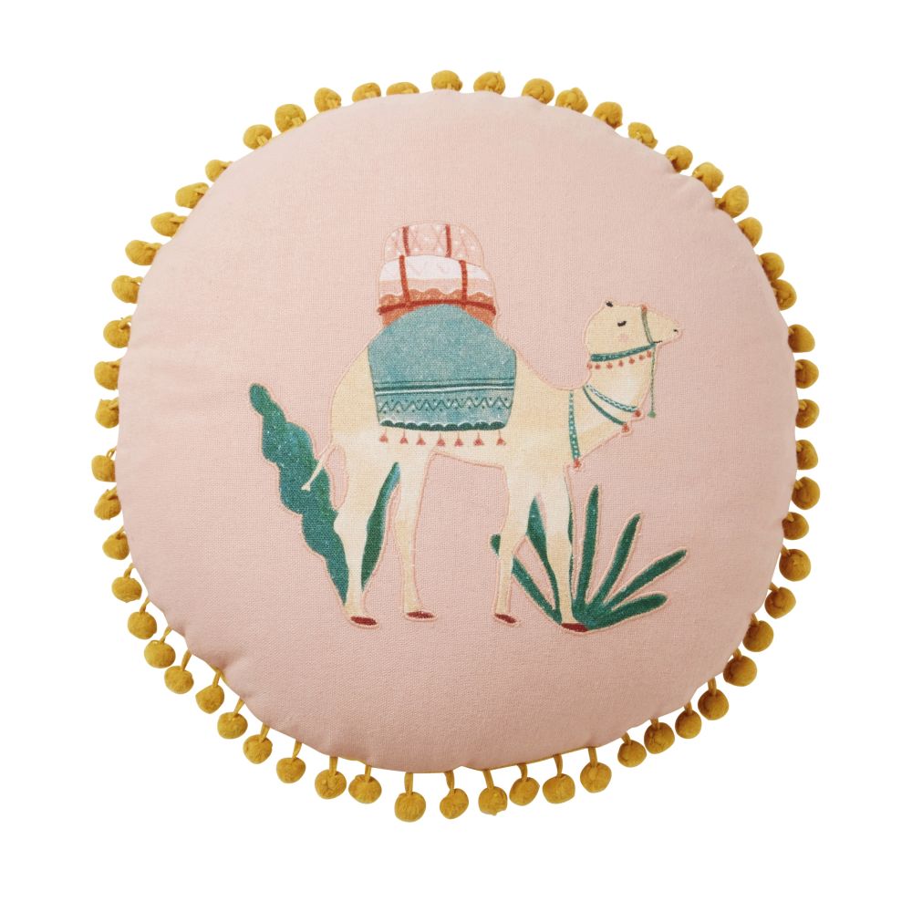 Coussin rond en coton rose imprimé dromadaire D30 (photo) Coussin rond en coton rose imprimé dromadaire D30