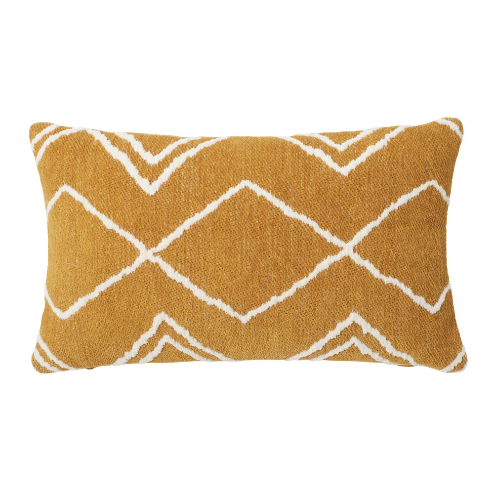 Coussin tissé jaune moutarde motifs graphiques 30x50 Coussin tissé jaune moutarde motifs graphiques 30x50