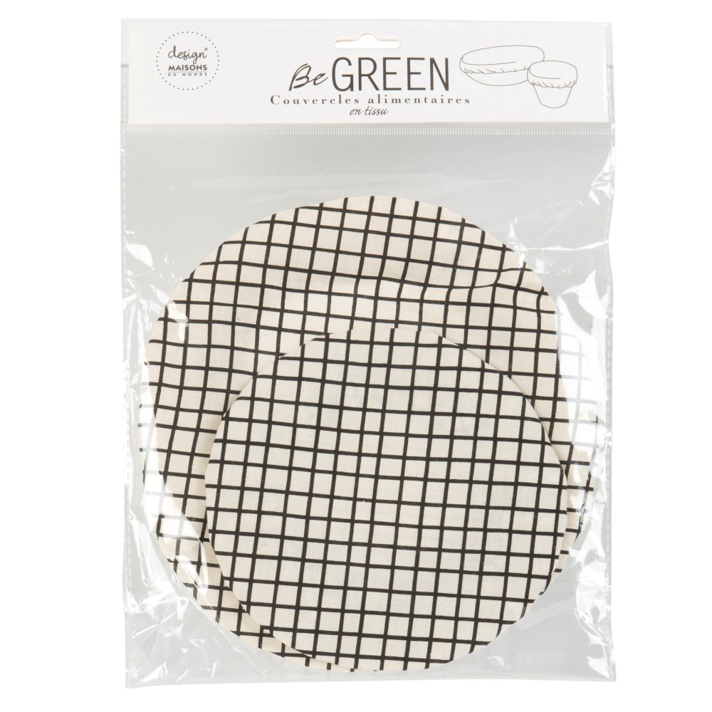 Couvercles alimentaires en tissu motifs graphiques noirs et blancs (x2) (photo) Couvercles alimentaires en tissu motifs graphiques noirs et blancs (x2)