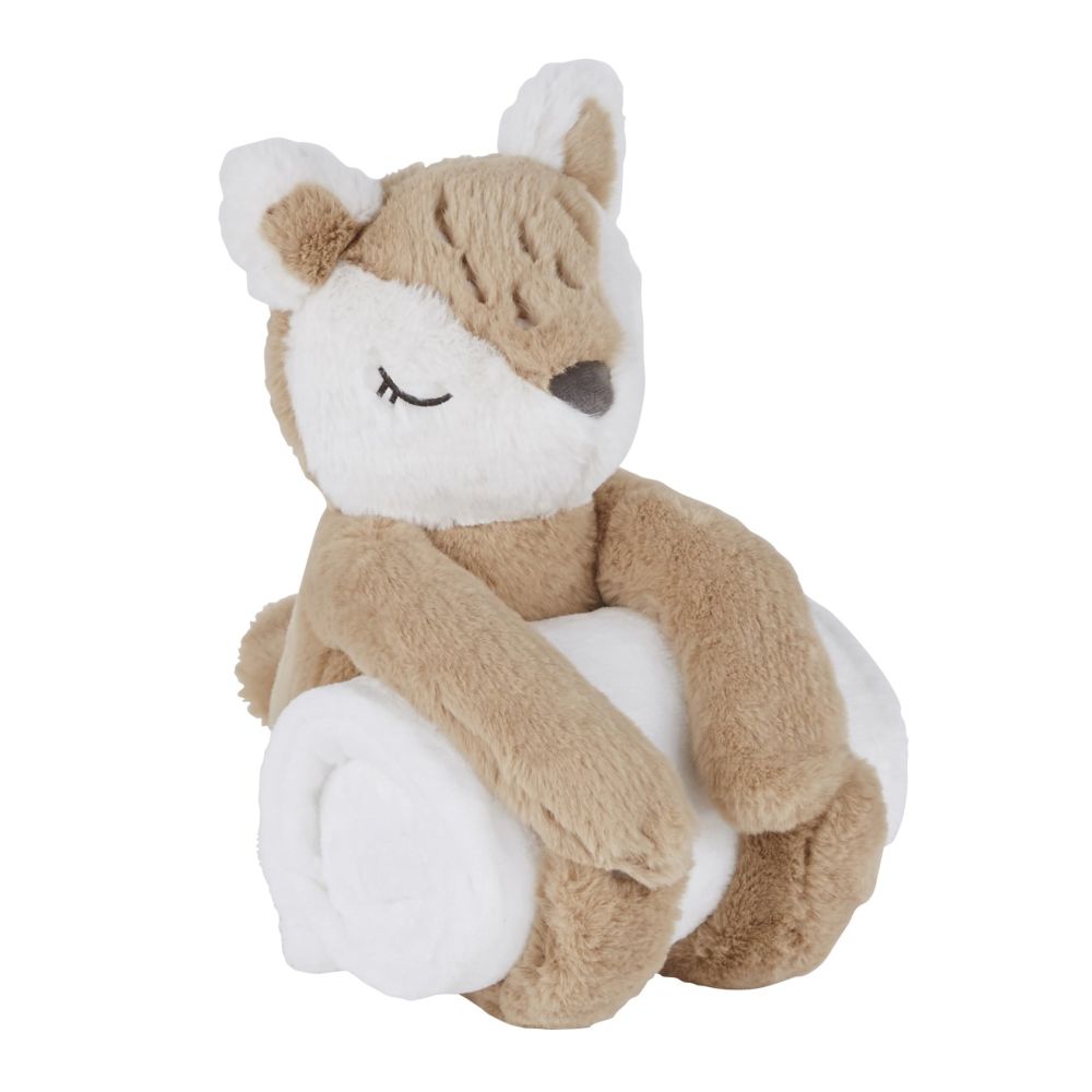 Couverture bébé biche imitation fourrure beige et blanche (photo) Couverture bébé biche imitation fourrure beige et blanche